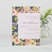 Elegant Blush Navy Waterverf Floral Vrijgezellenfe Kaart (Staand voorkant)