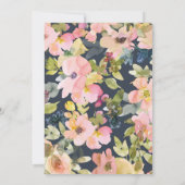 Elegant Blush Navy Waterverf Floral Vrijgezellenfe Kaart (Achterkant)