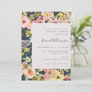 Elegant Blush Navy Waterverf Floral Vrijgezellenfe Kaart