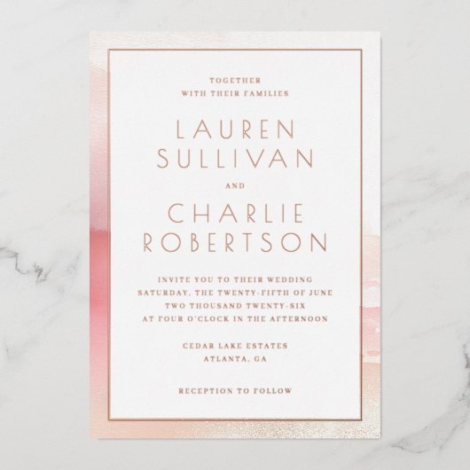 Elegant Blush Ombre Wedding Invitation Folie Uitnodiging (Voorkant)