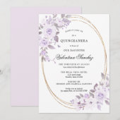 Elegant Blush Paarse Roos floral Quinceanera Kaart (Voorkant / Achterkant)