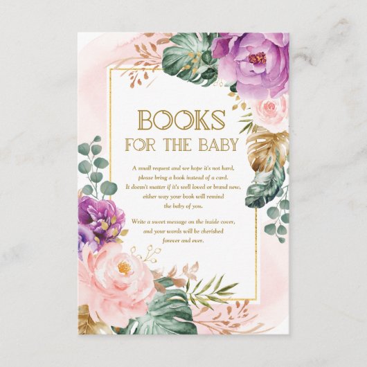 Elegant Blush Paarse Tropische Floral Book Request Informatiekaartje (Voorkant)