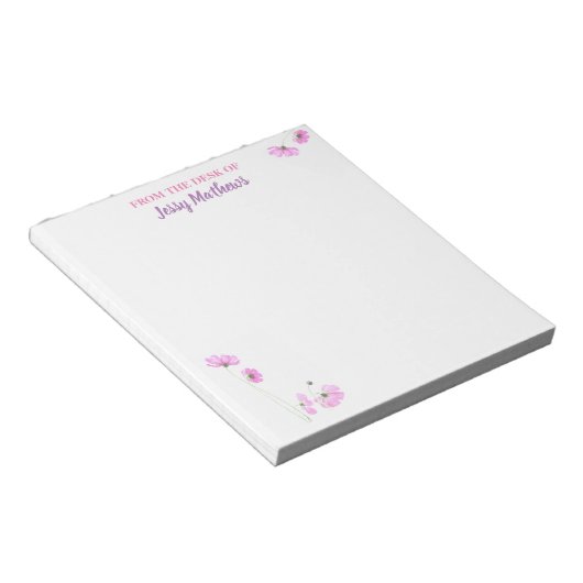 ELEGANT BLUSH PASTEL PINK FLORAL WATERVERF SCRIPT NOTITIEBLOK (Schuin)