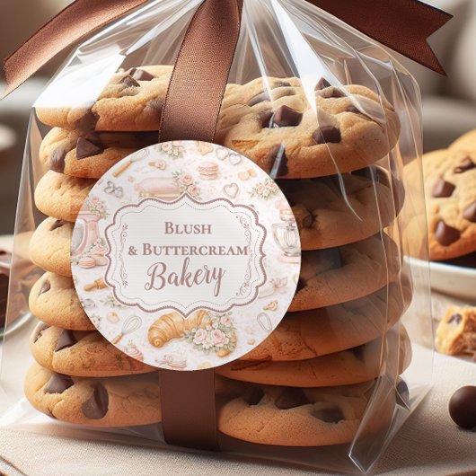 Elegant Blush Patisserie Bakery Business Ronde Sticker