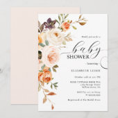 Elegant Blush Peach Bloemen Baby shower Uitnodigin Kaart (Voorkant / Achterkant)