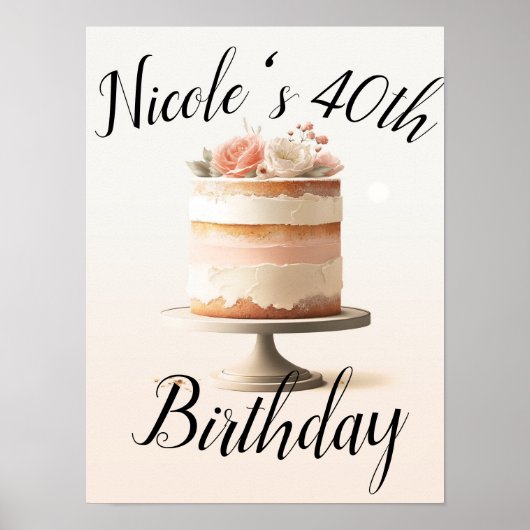 Elegant Blush Peach Bloemencake Verjaardagsfeest Poster (Voorkant)