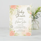Elegant Blush Peach Floral Baby Shower Invitation  Kaart (Staand voorkant)