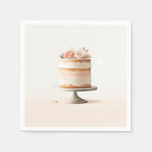 Elegant Blush Peach Floral Cake Vrijgezellenfeest Servet