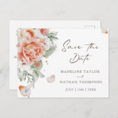 Elegant Blush Peach Floral Save the Date Briefkaart (Voorkant / Achterkant)
