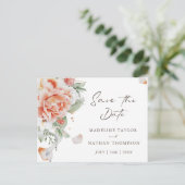 Elegant Blush Peach Floral Save the Date Briefkaart (Staand voorkant)
