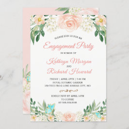 Elegant Blush Peach Floral Spring Engagement Party Kaart