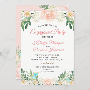 Elegant Blush Peach Floral Spring Engagement Party Kaart