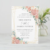 Elegant Blush Peach Ivory Floral Rozen Weddenschap Kaart (Staand voorkant)