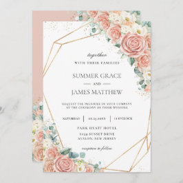 Elegant Blush Peach Ivory Floral Rozen Weddenschap Kaart