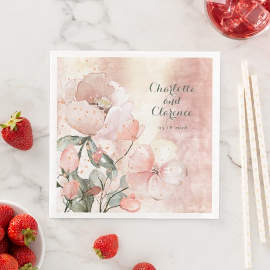 Elegant Blush Peach Peony en Roos Gold Wedding Servet (Insitu)