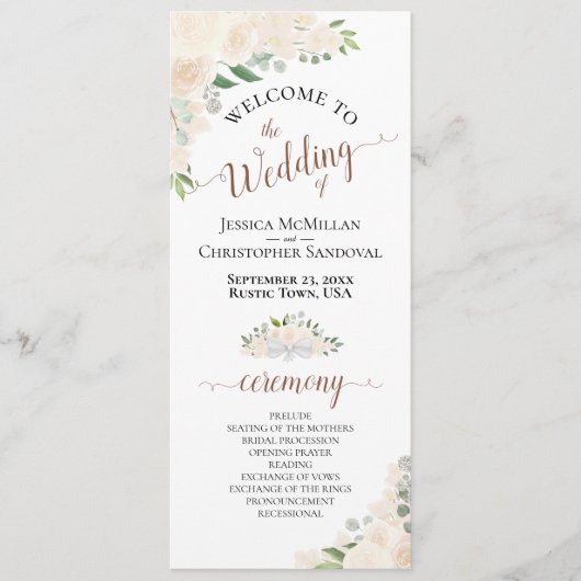 Elegant Blush Peach Waterverf Bloemen Bruiloft Programmakaart (Voorkant)