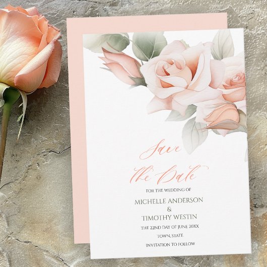 Elegant Blush Peach Waterverf Floral Save The Date