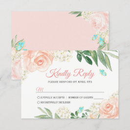 Elegant Blush Peach Waterverf Floral Wedding RSVP Kaartje