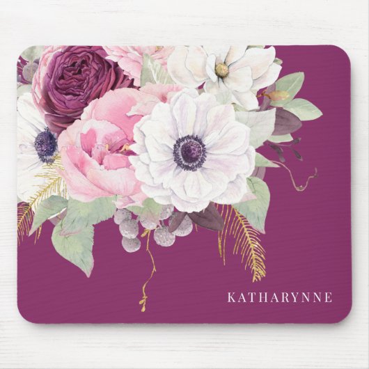 Elegant Blush Peony Botanical Gold Foil Floral Muismat (Voorkant)