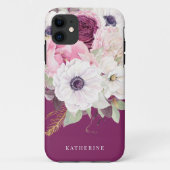 Elegant Blush Peony Bourgogne Floral Monogram Case-Mate iPhone Case (Achterkant)