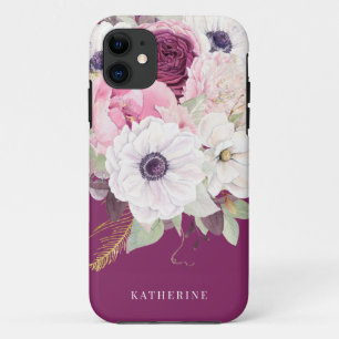 Elegant Blush Peony Bourgogne Floral Monogram Case-Mate iPhone Case