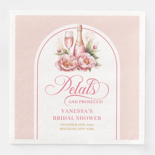Elegant Blush Petals and Prosecco Custom Napkins Servet (Voorkant)