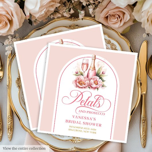 Elegant Blush Petals and Prosecco Custom Napkins Servet