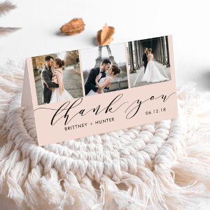 Elegant Blush Pink 3 Foto Collage Hartelijk dank Kaart