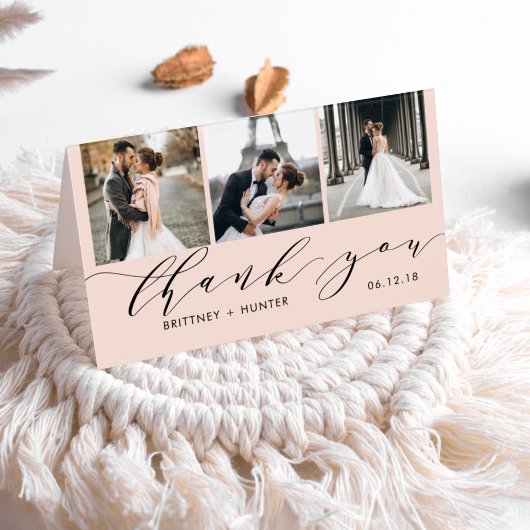 Elegant Blush Pink 3 Foto Collage Hartelijk dank Kaart