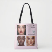 Elegant Blush Pink 3 Photo Logo Makeup Studio Tote Bag (Voorkant)