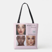 Elegant Blush Pink 3 Photo Logo Makeup Studio Tote Bag (Achterkant)