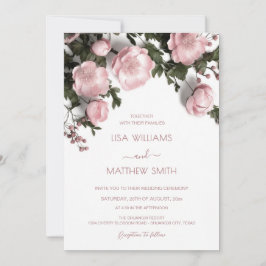 Elegant Blush Pink 3D Roses Wedding Kaart