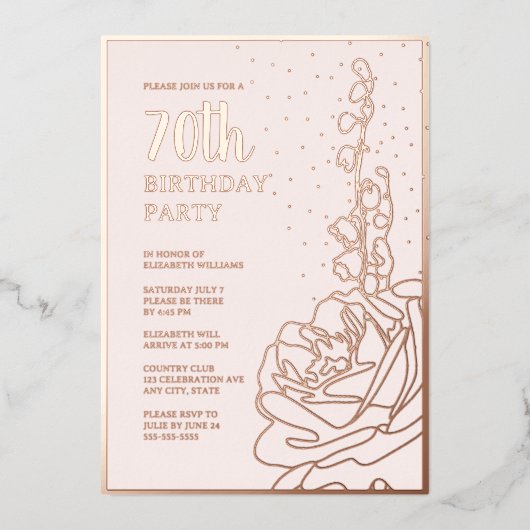 Elegant Blush Pink 70e aangepaste verjaardagsfeest Folie Uitnodiging (Voorkant)