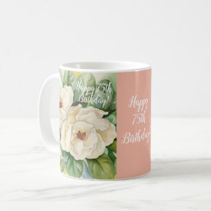 Elegant Blush Pink 75th Birthday Floral Voeg naam  Koffiemok