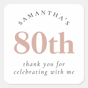 Elegant Blush Pink 80th Party Dank u Vierkante Sticker