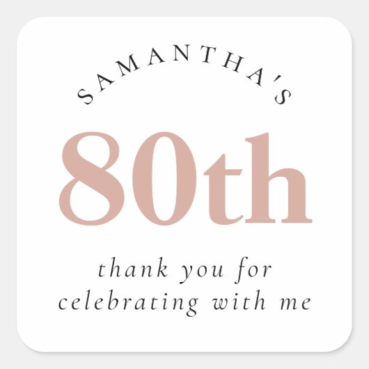 Elegant Blush Pink 80th Party Dank u Vierkante Sticker (Voorkant)