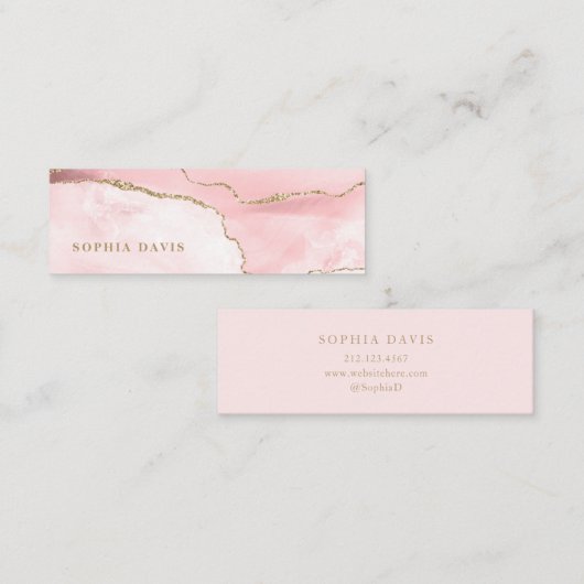Elegant Blush Pink Agate met Faux Gold Mini Visitekaartje (Voorkant / Achterkant)