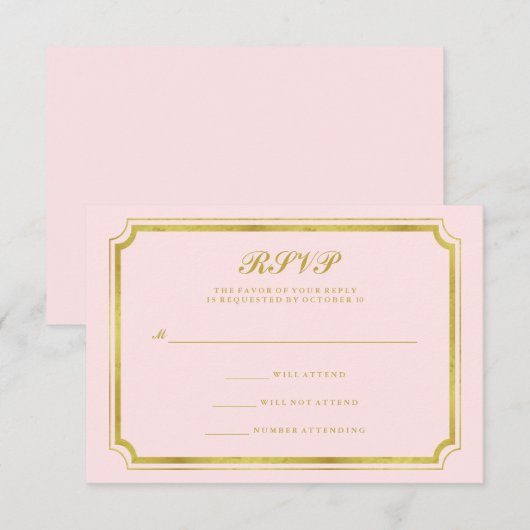Elegant Blush Pink and Faux Gold Wedding RSVP (Voorkant / Achterkant)