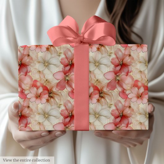 Elegant blush pink and gold floral birthday wrap cadeaupapier