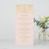 Elegant Blush Pink and Gold  Glam Wedding Menu (Staand voorkant)