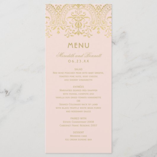 Elegant Blush Pink and Gold  Glam Wedding Menu (Voorkant)