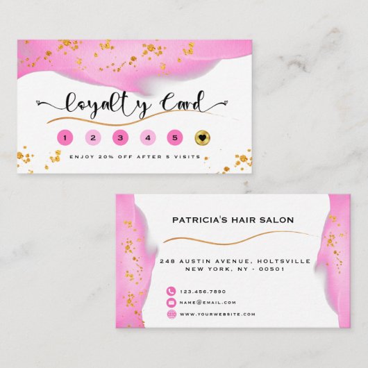 Elegant Blush Pink and Gold Glitter Loyalty Card (Voorkant / Achterkant)