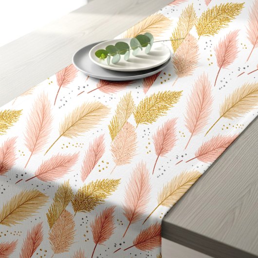 Elegant Blush Pink and Gold Glitter Pampas Grass Korte Tafelloper