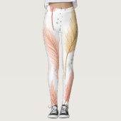 Elegant Blush Pink and Gold Glitter Pampas Grass Leggings (Voorkant)