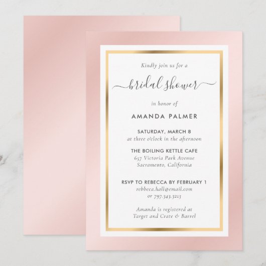 Elegant Blush Pink and Gold Vrijgezellenfeest Kaart (Voorkant / Achterkant)