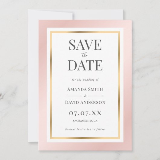 Elegant Blush Pink and Gold Wedding Save The Date (Voorkant)