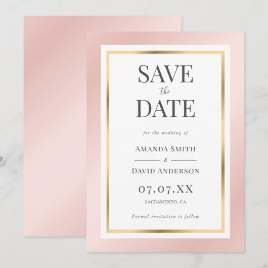Elegant Blush Pink and Gold Wedding Save The Date (Voorkant / Achterkant)