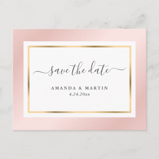 Elegant Blush Pink and Gold Wedding Save the Date Aankondigingskaart (Voorkant)