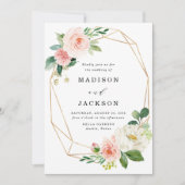 Elegant Blush Pink and White Floral Gold Wedding Kaart (Voorkant)