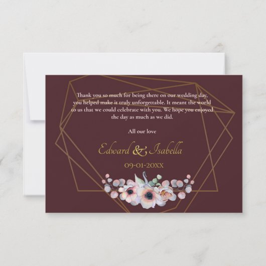 Elegant Blush Pink Anemone Floral Geometrische Lij Bedankkaart (Achterkant)